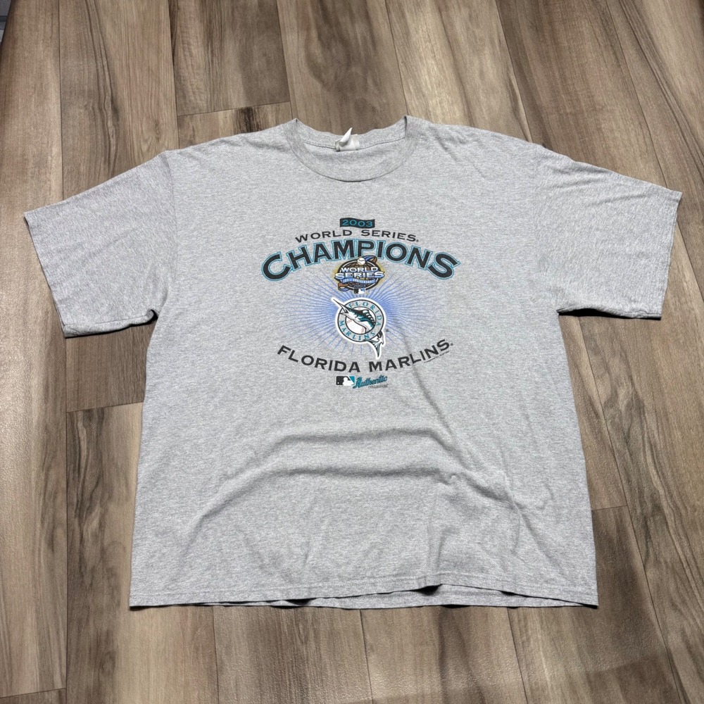 Vintage Lee Sport Florida Marlins 2003 World Series Champions T-Shirt Gray XL